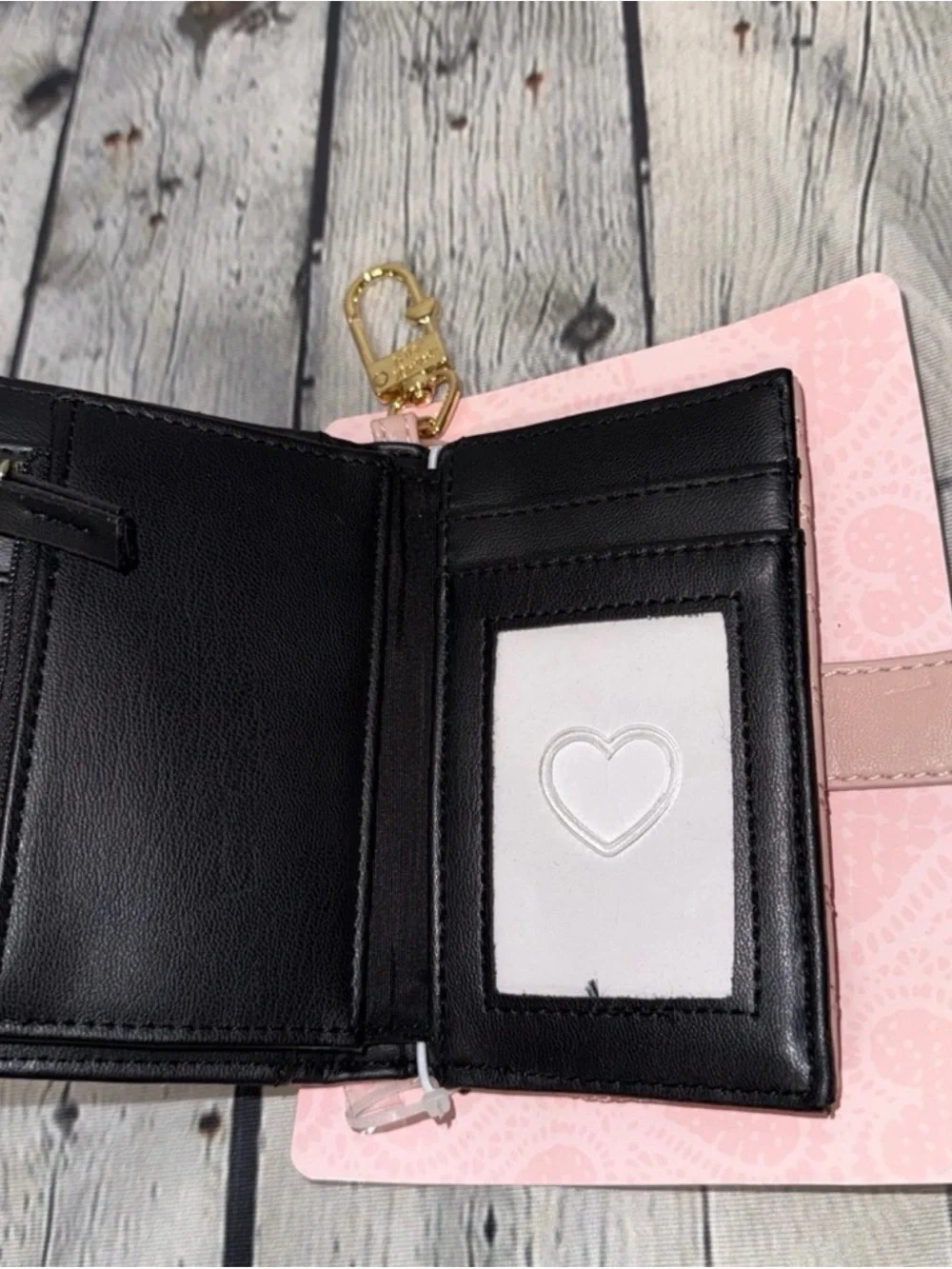 Betsey Johnson Pale Pink Quilted Wallet with Gold Heart Detail